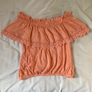 American Rag Lace Off the Shoulder Ruffle Peach Blouse/Top